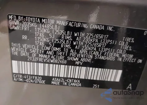 2014 Toyota Rav4 Le z USA, uszkodzony, nr VIN 2T3ZFREV5EW082468